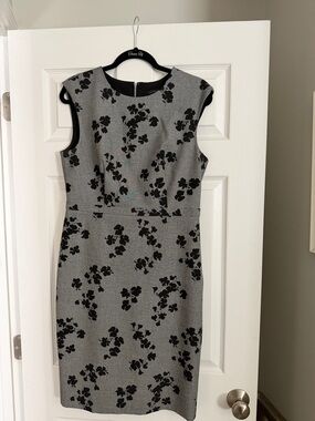 Ann Taylor Gray and Black Floral Midi Dress